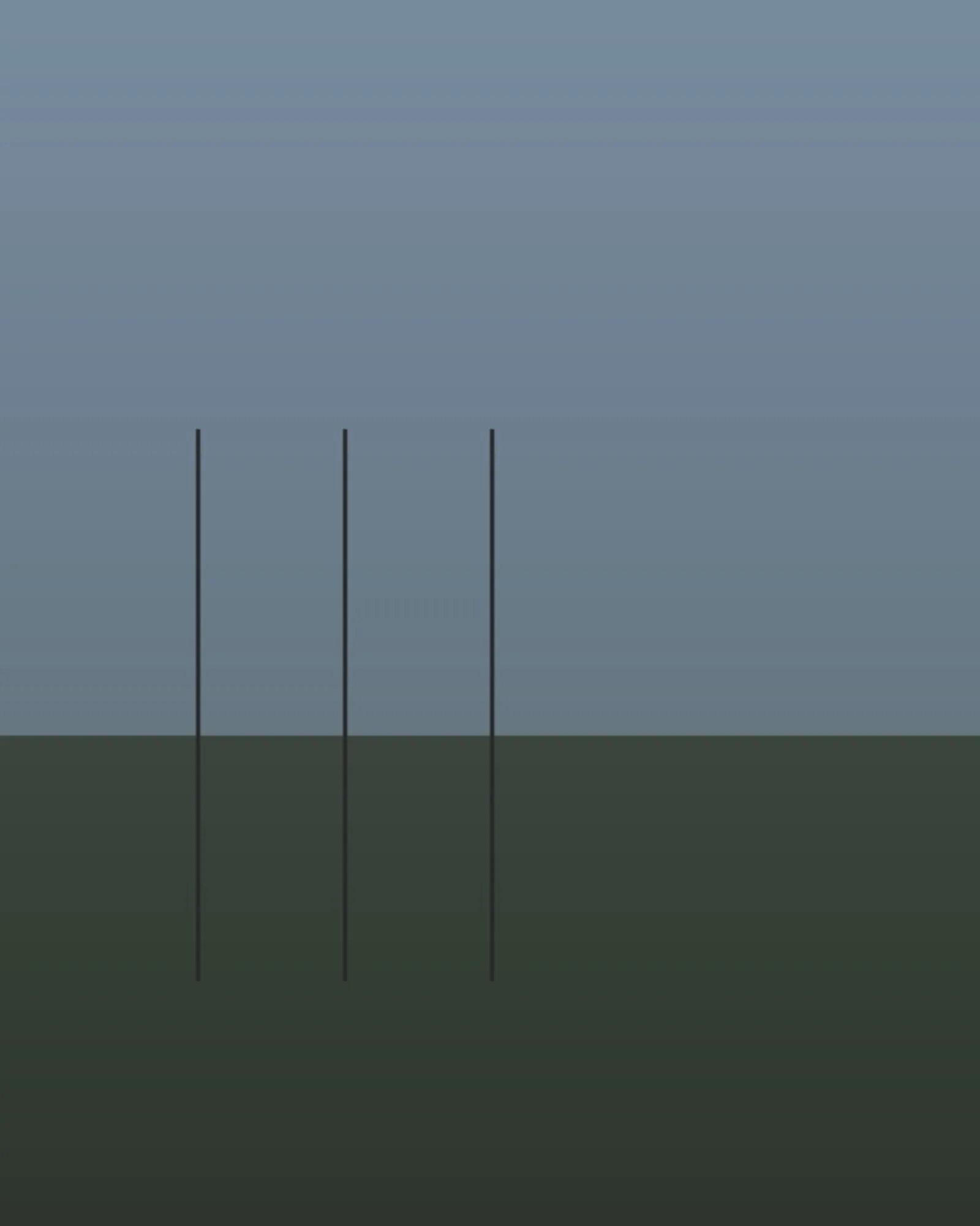 Example image with three dark vertical poles against a pale sky.